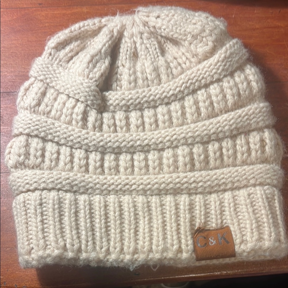 Cream Knit Beanie for Kids